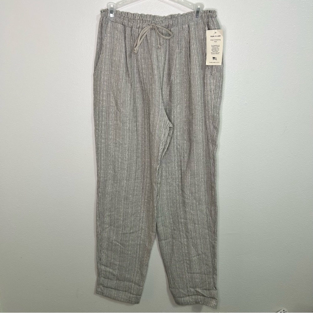NWT KD Spring linen cotton blend draw string striped pants